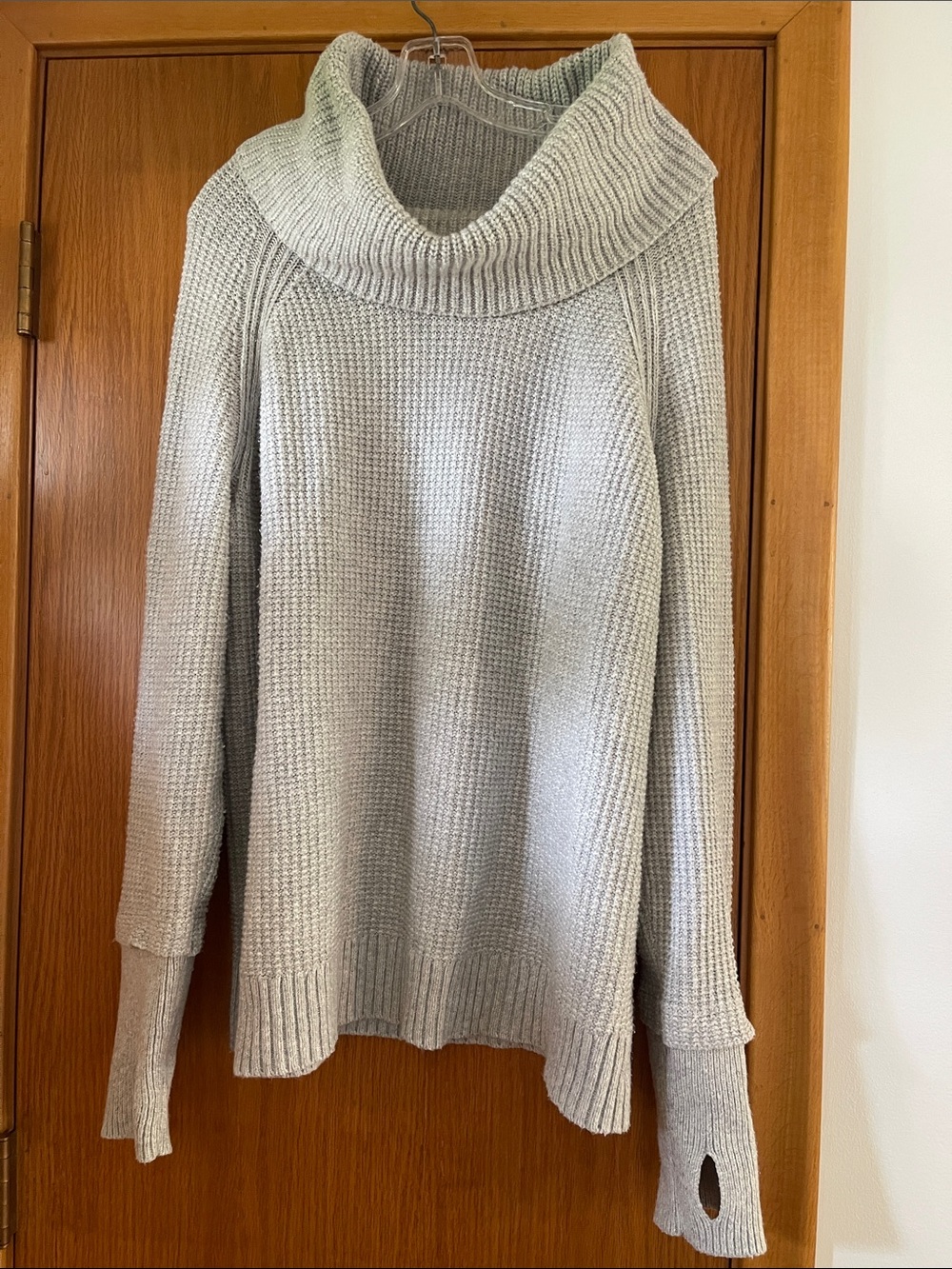 Market & Spruce Light Gray Cowl Neck Sweater with Thumbhole Cuffs